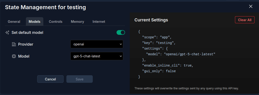 State Management - Model Settings