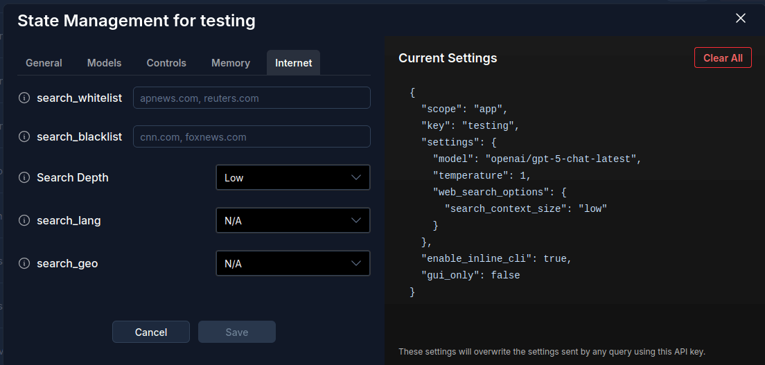 State Management - Internet Settings